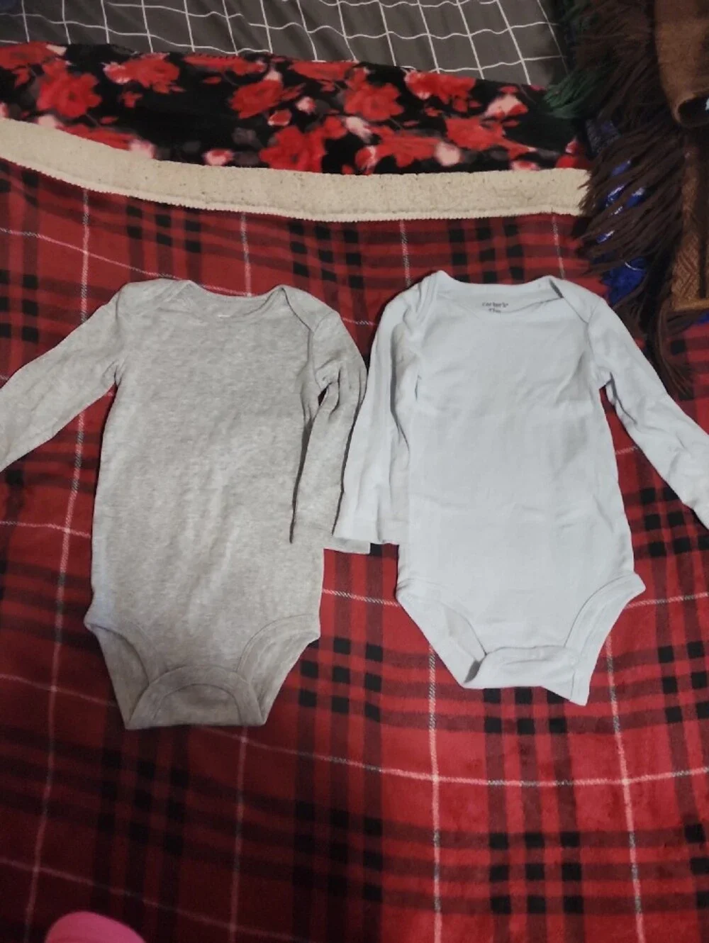 Carter's Green Long-Sleeve Baby One-Piece White,Gray And Light Blue Body Suit.